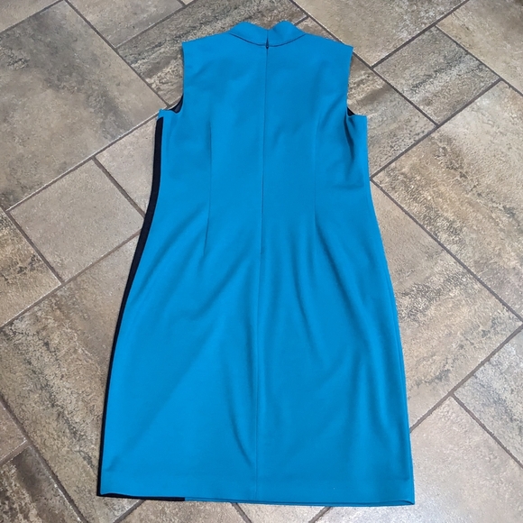 Tahari Makiko Sleeveless Work Evening Dress Size 14 Teal & Black - Picture 2 of 10